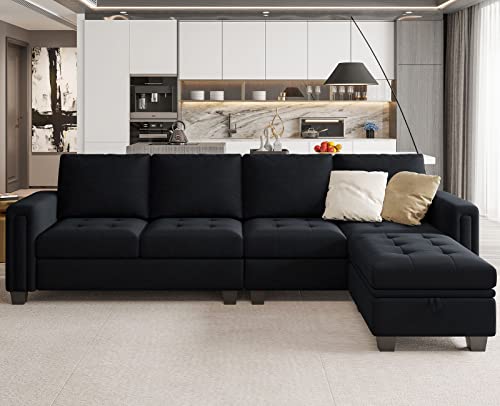 Velvet L-Shaped Sectional with Storage Ottoman