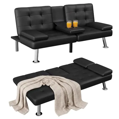Homall Black Faux Leather Futon Sofa Bed