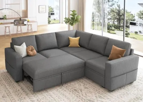 HONBAY Sectional Sleeper Sofa with Pull Out Bed