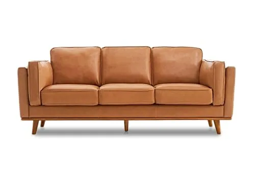 Valencia Artisan Full Leather Sofa 88” - Pure Full Italian Nappa Leather Couch for Living Room Furniture